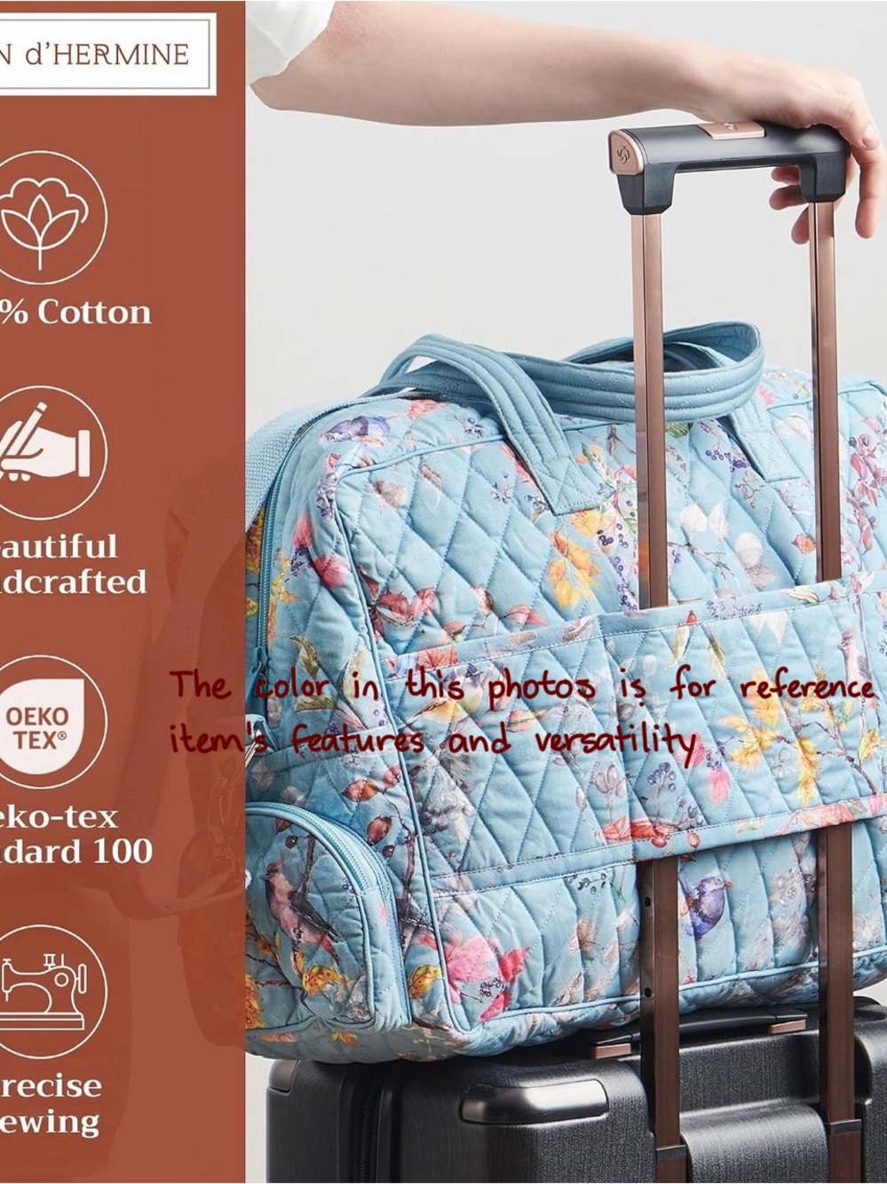 Maison d’Hermine Quilted Weekender Bag in Slate Blue & Rust - Picture 9 of 14